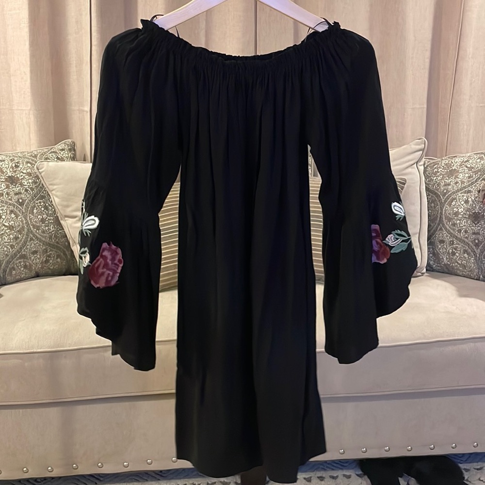 Black Bell-Sleeve Off-the-Shoulder Dress